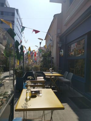 sunny terrace in the pedestrian zone at Jam Limassol in Limassol
