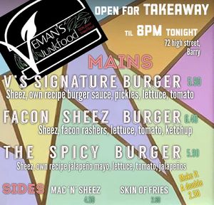 Veman’s menu at Veman's Junkfood in Barry