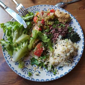 Plate of the day (a little bit eaten, forgot to take the picture before starting, oops) at Sol Semilla in Paris