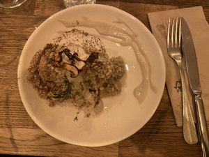 Mushroom risotto  at Sol Semilla in Paris