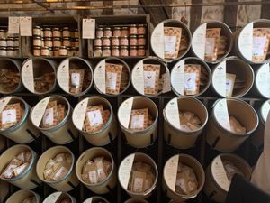 Bins of super foods  at Sol Semilla in Paris