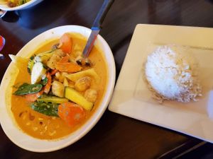 Masaman Curry w/ vegetables. Can get with tofu instead though. Gluten free and vegan. at Anong's Thai Cuisine in Cheyenne