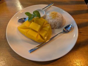 Mango with sticky rice and coconut sauce at Boo - Messeplatz in Basel