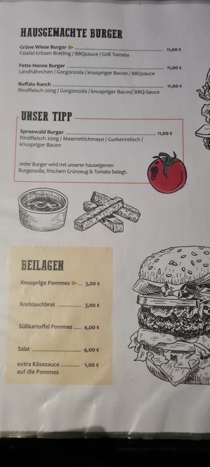 Menu at La Casa in Luebbenau