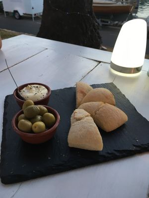 Bread, aioli & olives at Boat House Bar in Mallorca
