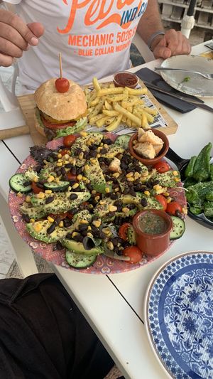 Mexican salad and Boat Burger  at Boat House Bar in Mallorca