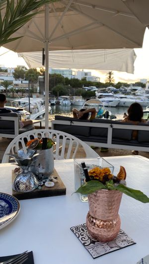 Cocktails and view  at Boat House Bar in Mallorca