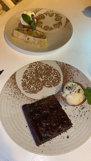 Dessert (brownie and apple strudel, both with vanilla ice)  at Boat House Bar in Mallorca