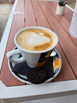 Oat cappuccino at Boat House Bar in Mallorca