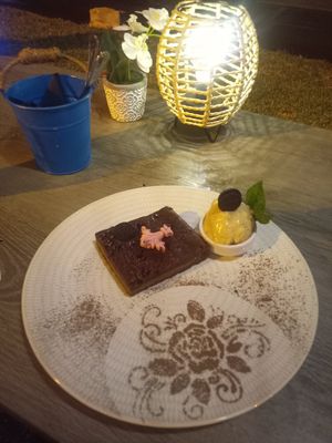 Brownie with ice cream at Boat House Bar in Mallorca