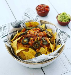 Nachos with "chili sin carne"   at Boat House Bar in Mallorca