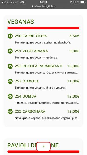 Pizzas veganas at Sapori D'Italia in Santa Pola