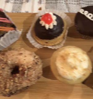 Blurry picture screenshotted from a video of some of the desserts we had  at Cakerino in Troy