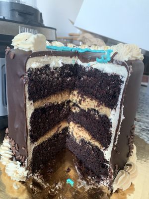 Inside of chocolate peanut butter cake  at Cakerino in Troy