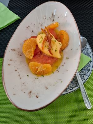 Mango sorbet with papaya at Plantae Gastrobar  in Tenerife