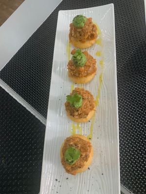 Pulled jackfruit on arepitas at Plantae Gastrobar  in Tenerife