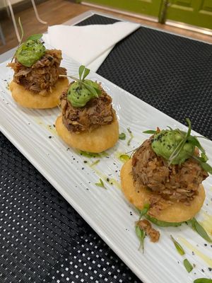 Mini arepitas con 'mechada' at Plantae Gastrobar  in Tenerife