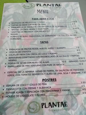 Menú at Plantae Gastrobar  in Tenerife