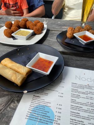 Vegan snacks (vegan bitterballen, loempia’s and curry bites) at Noderstraun in Schiermonnikoog