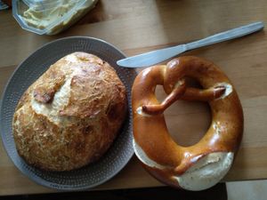 Rosemary bread (left) and Pretzel (right) at Bäcker Wiese in Eberswalde