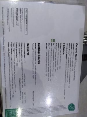 Menu 2. Note bottom left: the vegan cheese at Ristorante Caffetteria San Colombano in Lucca