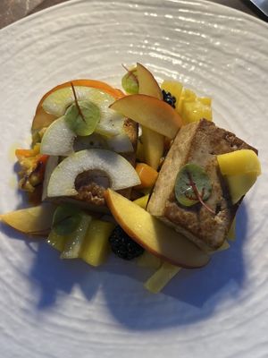 Tofu with vegetable & fresh fruit   at Ristorante Caffetteria San Colombano in Lucca