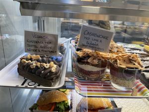 Raw vegan cashewcake and conventional vegan mudpie  at Café Zorn in Mora