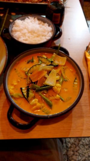 Yellow Veggie Curry  & Jasmin rice (12,80€) at Yoya's Thai Kitchen in Albufeira