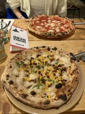 carbonara and margarita pizza  at Purezza in Bristol