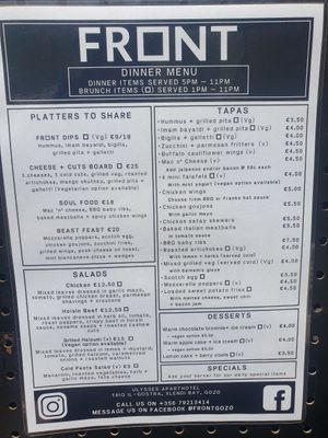 Menu at Front Bar in Munxar