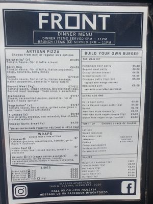 Menu at Front Bar in Munxar