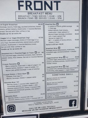 Menu at Front Bar in Munxar