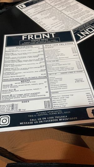 Menu at Front Bar in Munxar