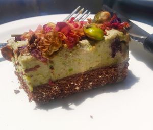 Raw Vegan Pistachio and Matcha Cake at Front Bar in Munxar