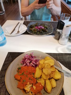 Soutzoukakia (vegan meat balls) at Avocado in Rhodes