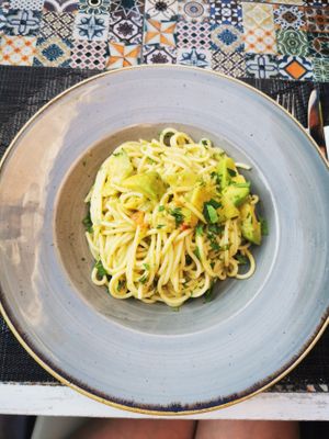 Vegan avocado pesto pasta  at Avocado in Rhodes