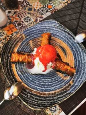 Vegan baklava and ice cream  at Avocado in Rhodes