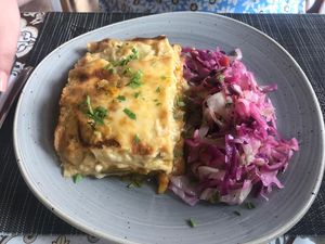 Lasagne with slaw  at Avocado in Rhodes
