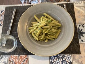 Vegan, gluten-free penne and avocado sauce  at Avocado in Rhodes