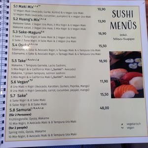 Sushi Menüs at Huang's in Mannheim