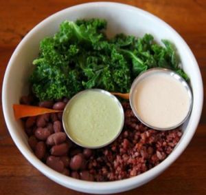 mighty bowl: choice of bhutanese red rice or quinoa, steamed greens, beans. at Prasad - Pearl District in Portland