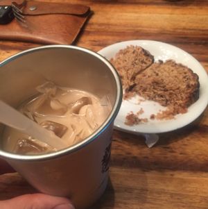 iced vanilla late and walnut cake at Prasad - Pearl District in Portland