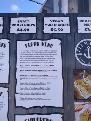 Vegan menu at Elliot's Fish & Chips in Hunstanton