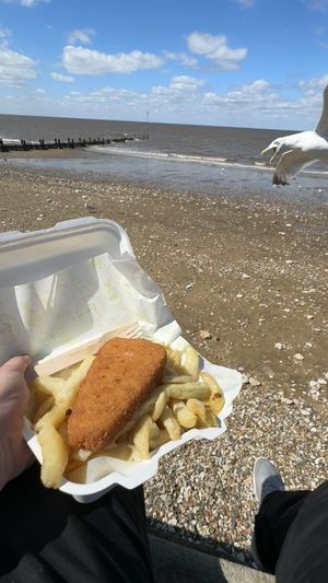 Vegan fish and chips  at Elliot's Fish & Chips in Hunstanton