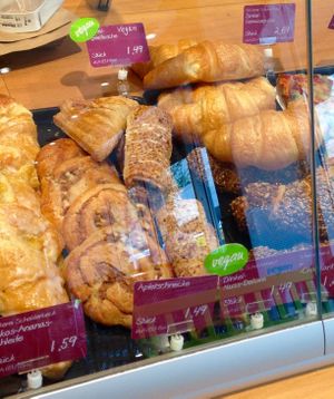 Clearly labeled vegan bakery products in the bakery  at Alnatura - Neue Strasse in Ulm