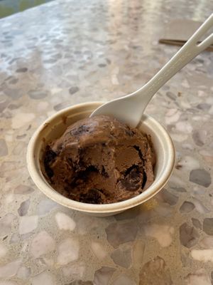 Scoop of molten chocolate cake flavor    at Frankie & Jo's - University Village in Seattle