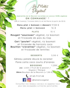 Le menu at Le Métïs Végétal in Thiais