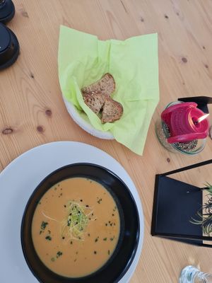 pumpkin soup w bread  at Planet One in Arbon