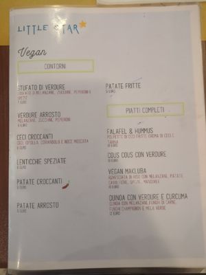 Menu I at Pizzeria Little Star in Cagliari
