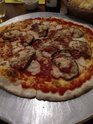 Pizza with parmigiana eggplant at Pizzeria Little Star in Cagliari